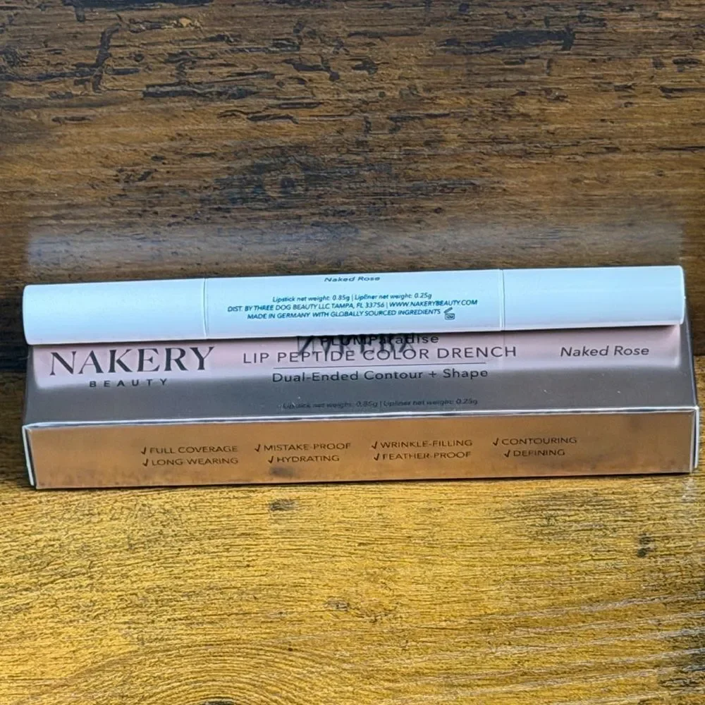 Nakery Beauty Duo: Plumping Lip Treatment + Peptide Liner/Lipstick Combo, NEW